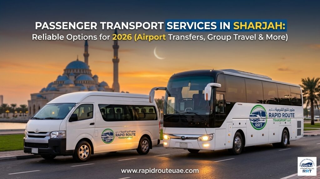 White luxury coach for passenger transport services in Sharjah — Rapid Route Transport UAE