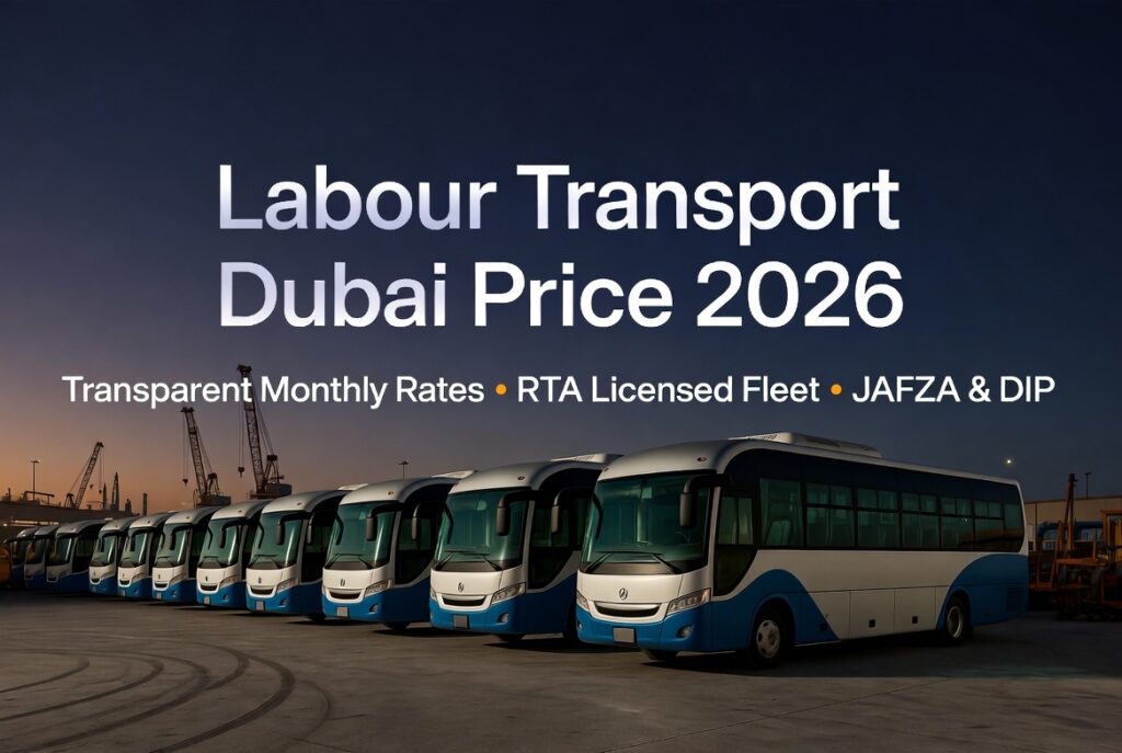 Labour transport Dubai price 2026 monthly rates RTA licensed buses for workforce transport