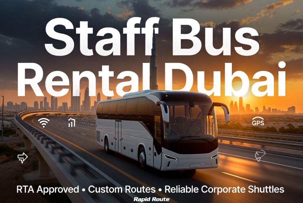Comfortable interior of corporate staff bus rental in Dubai