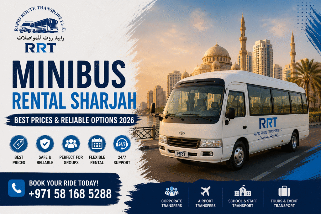 Minibus rental Sharjah UAE with RRT transport service offering best prices and reliable group transport options