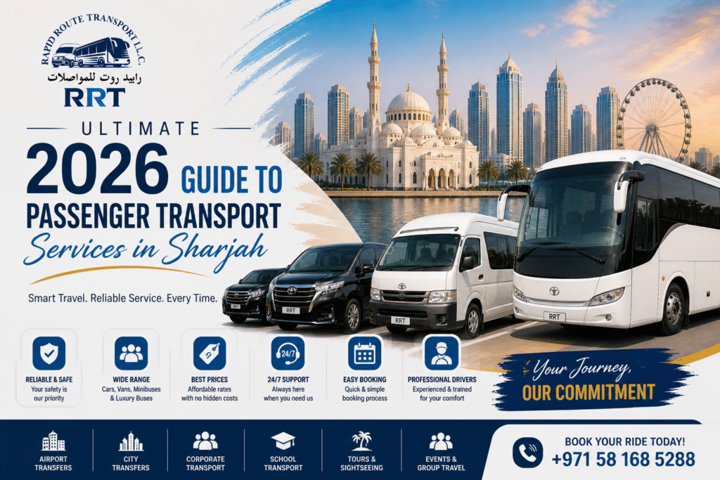 Passenger transport services Sharjah UAE with RRT buses, vans and cars offering reliable and affordable travel solutions 2026